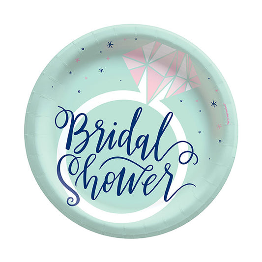 Mint Bridal Shower 7in Round Luncheon Paper Plates  8 Ct