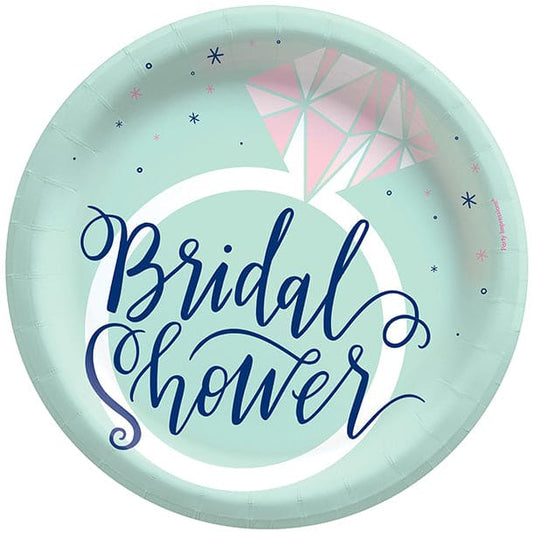Mint Bridal Shower 9in Round Dinner Paper Plates 8 Ct