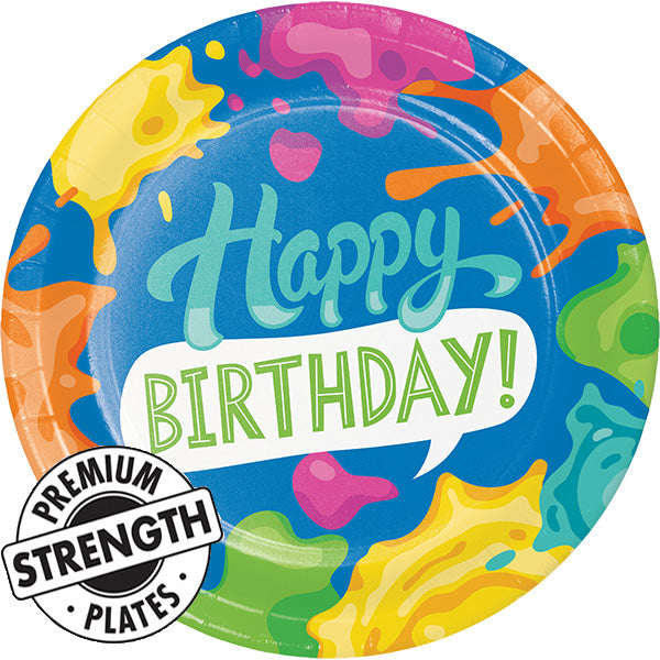 Splatter 9in  Round Dinner Paper Plates 8ct