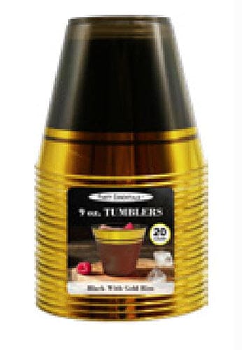 Black with Gold Rim 9oz Tumblers 20ct