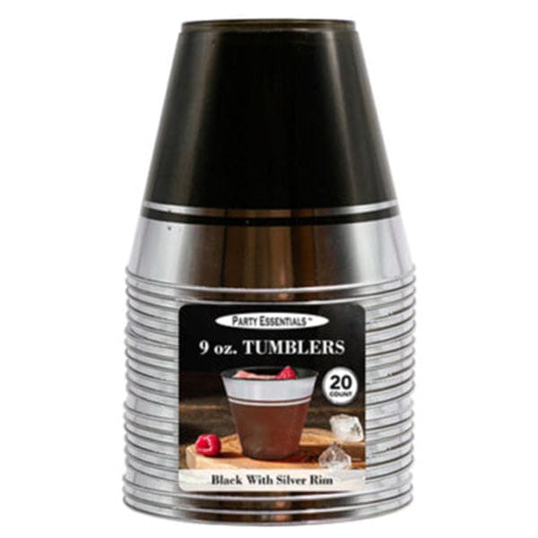 Black with Silver Rim 9oz Tumblers 20ct