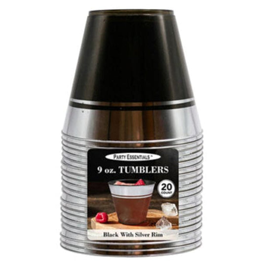 Black with Silver Rim 9oz Tumblers 20ct