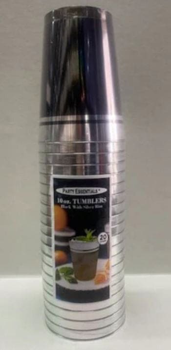 Black with Silver Rim 10oz Tumblers 20ct