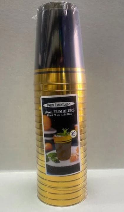 Black with Gold Rim 10oz Tumblers 20ct