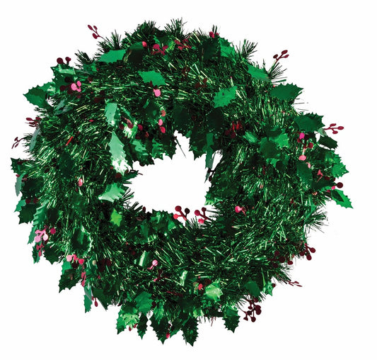 Tinsel Wreath 15in with Holly