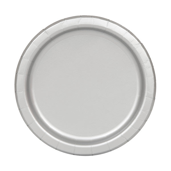 Silver 7in Round Luncheon Paper Plates 20ct