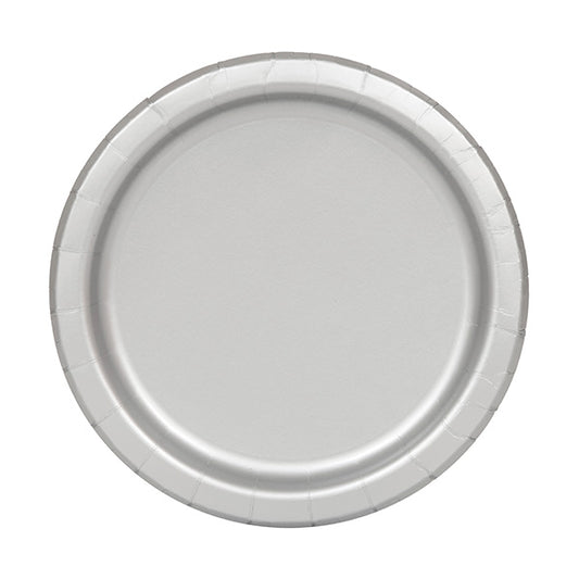 Silver 7in Round Luncheon Paper Plates 20ct