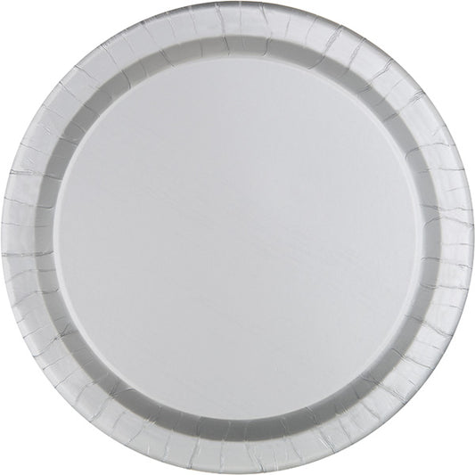 Silver 10.5in Round Banquet Paper Plates 20ct