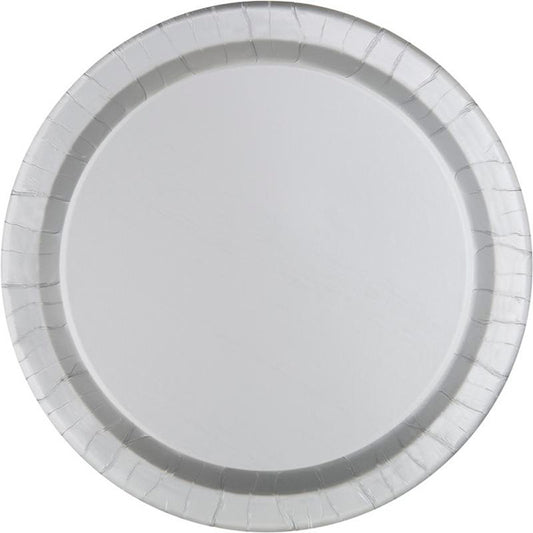 Silver 10in Round Banquet Paper Plates 50ct
