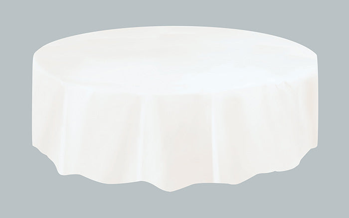 White 84in Round Plastic Table Cover