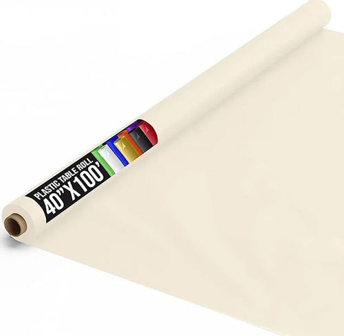 Ivory 40in x 100Ft Plastic Table Cover Roll