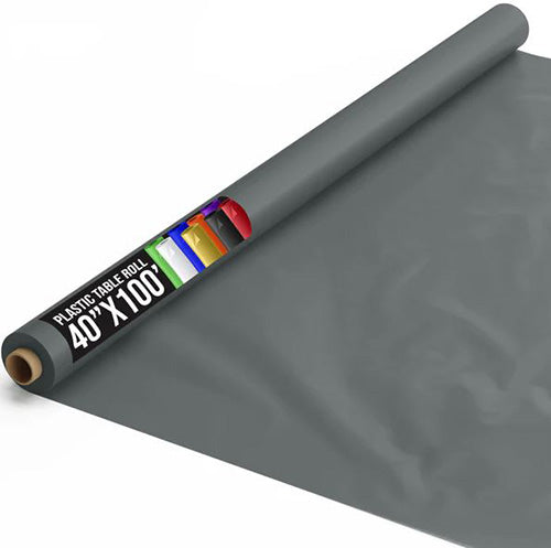Silver 40in x 100Ft Plastic Table Cover Roll