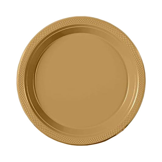 Gold Big Party Pack 7in Round Lunch Plastic Plates 50ct