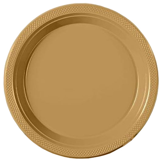 Gold Big Party Pack 9in Round Dinner Plastic Plates 50ct