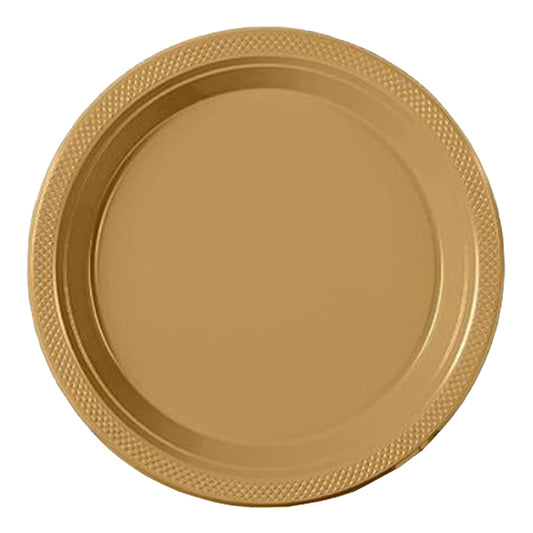Gold Big Party Pack 9in Round Dinner Plastic Plates 50ct