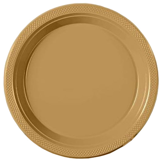 Gold Big Party Pack 10in Round Banquet Plastic Plates 50ct