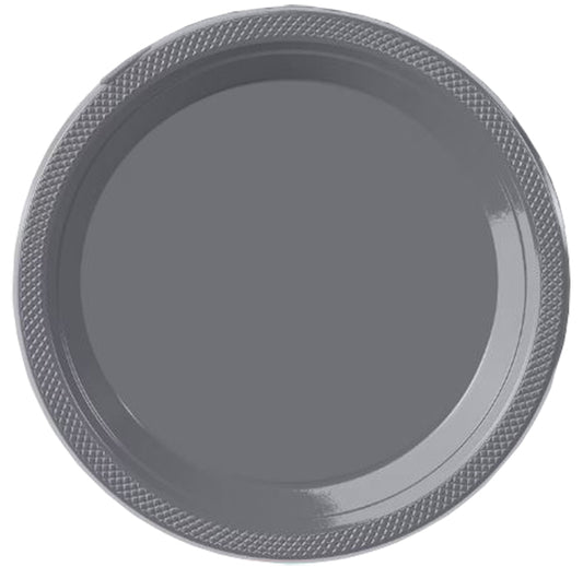 Silver Big Party Pack 10in Round Banquet Plastic Plates 50ct