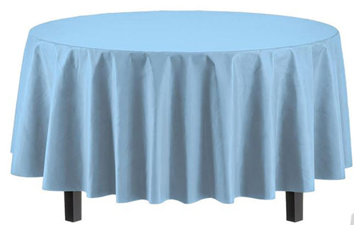 Light Blue 84in Round Plastic Table Cover