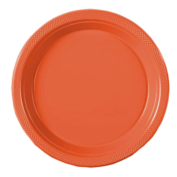 Orange Big Party Pack 9in Round Dinner Plastic Plates 50ct
