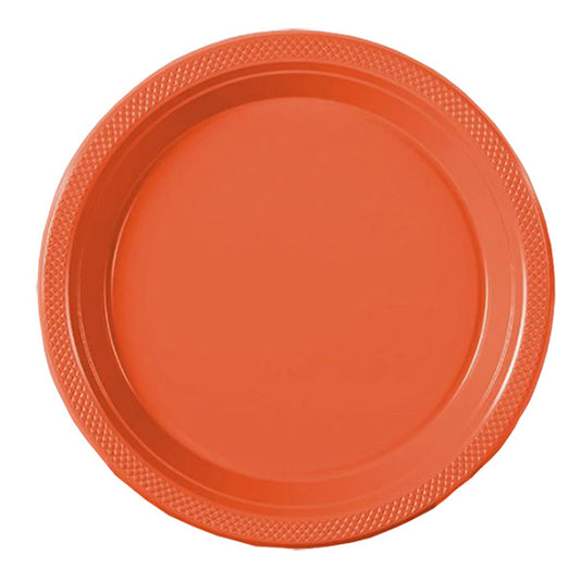 Orange Big Party Pack 9in Round Dinner Plastic Plates 50ct