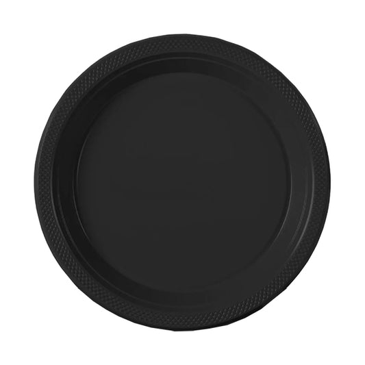 Black Big Party Pack 7in Round Lunch Plastic Plates 50ct