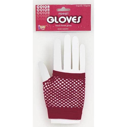 Fishnet Short Fingerless Gloves Burgandy