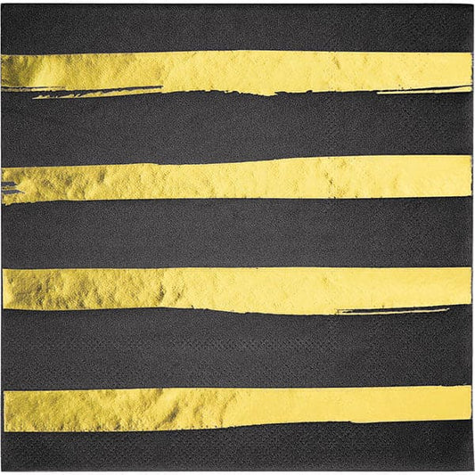 Classic Black Gold Stripe Luncheon Napkins 16ct