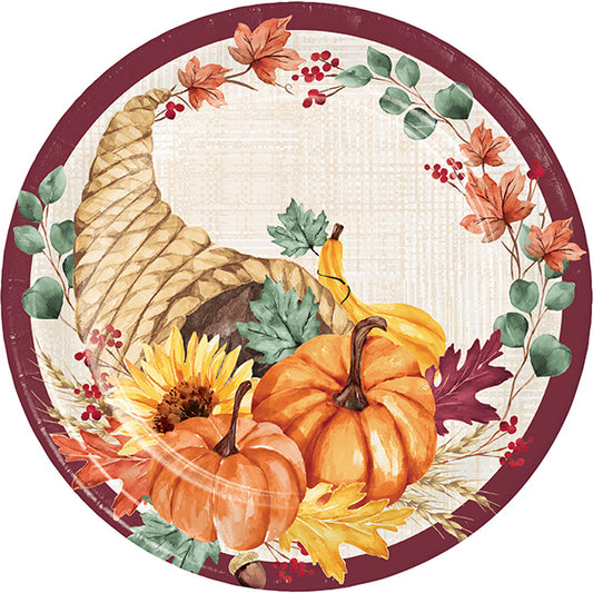 Fall Feast 9in Round Dinner Paper Plates 8ct