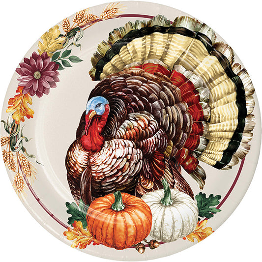 Vintage Turkey 9in Round Dinner Paper Plates 8ct