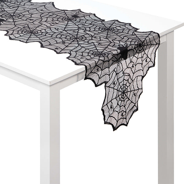 Black Lace Spider Web Table Runner 13in x 72in 1ct