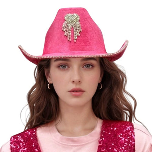 Pink Heart Gemstone Cowboy Hat