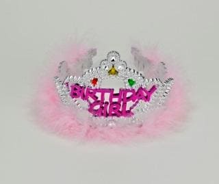 Birthday Girl Silver Flashing Tiara w/ Pink Marabou Feather