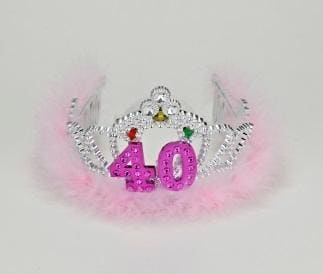 40th Birthday Silver Flashing Tiara w/ Pink Marabou Feather
