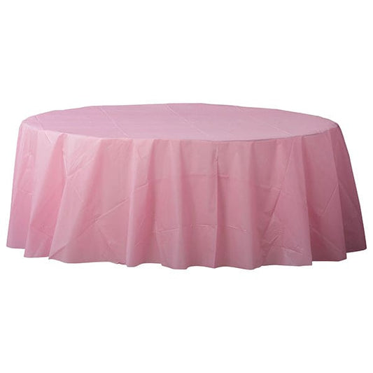 New Pink 84in Round Plastic Table Cover