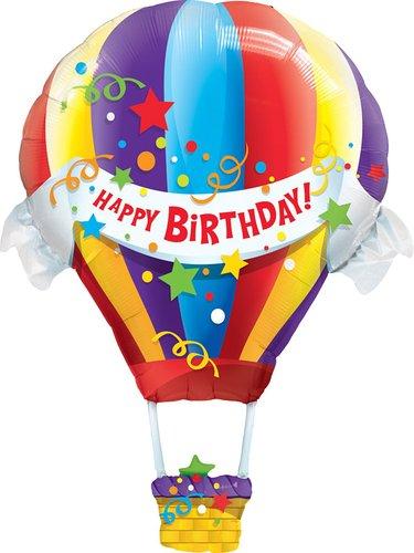 Happy Birthday Hot Air Balloon Shaped Metallic Balloon 42in