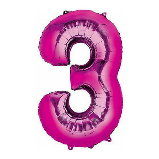 40in Number 3 Pink Mylar Balloon