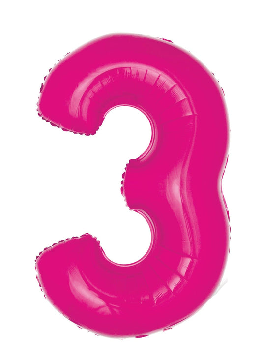 40in Number 3 Pink Mylar Balloon