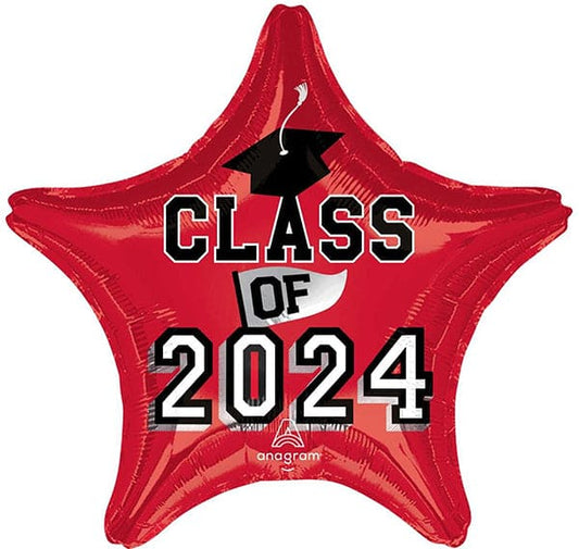 Class Of 2024 Red Star Graduation 18in Metallic Balloon