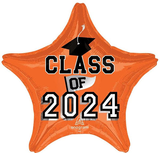 Class of 2024 Orange Star Graduation 18in Metallic Balloon
