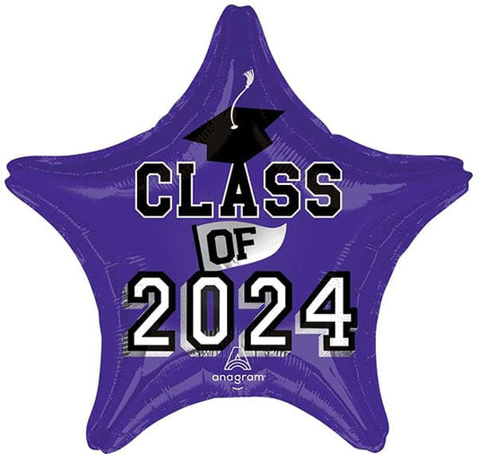 Class of 2024 Purple Star Graduation 18in Metallic Balloon