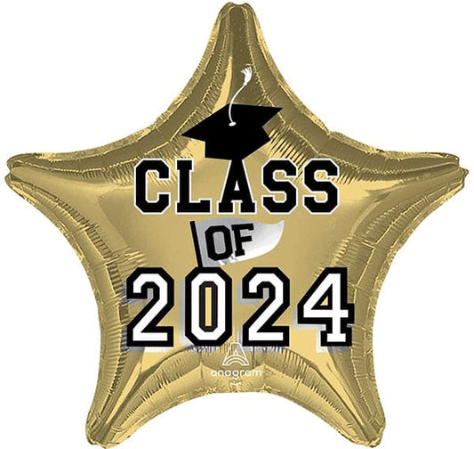 Class of 2024 Gold Star Graduation 18in Metallic Balloon