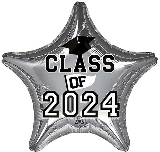 Class of 2024 Silver Star Graduation 18in Metallic Balloon