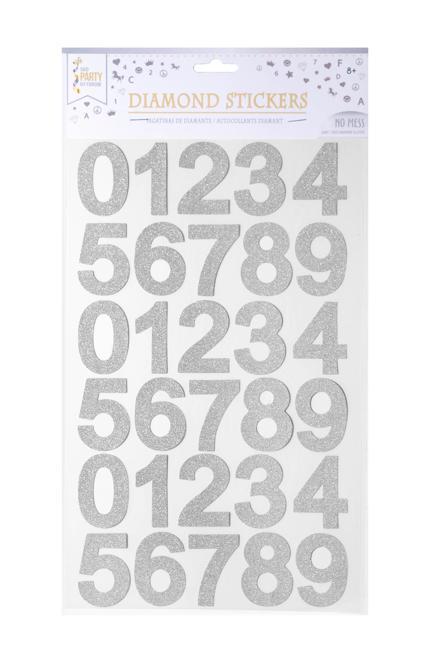 Diamond Number Silver Stickers
