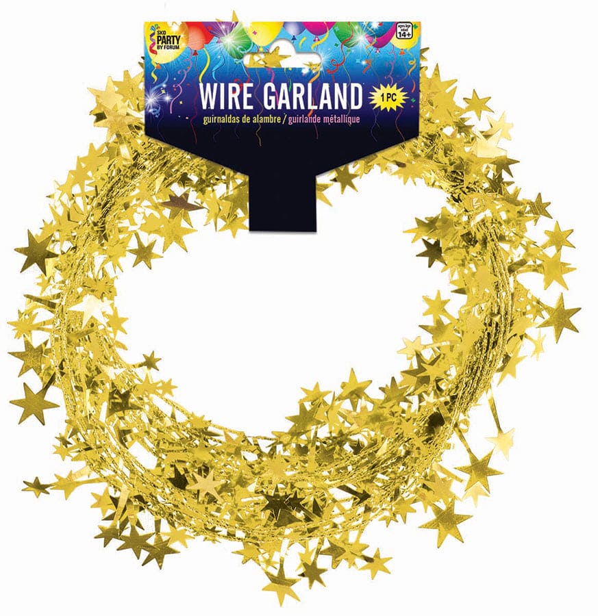 25' Wire Star Garland Gold