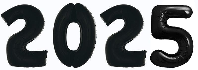 2025 Black 40in Metallic Mylar Number Balloon Set