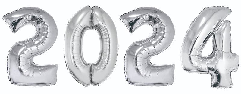 2024 Silver Metallic 40in Mylar Number Balloon Set 4 Ct