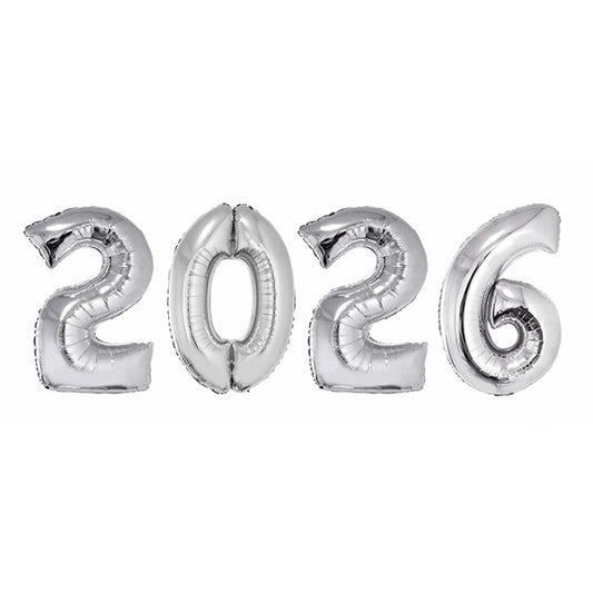2026 Silver Metallic 40in Mylar Number Balloon Set