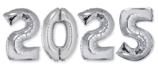 2025 Silver Metallic 40in Mylar Number Balloon Set