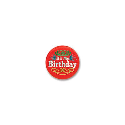 It's My Birthday Satin Button Red