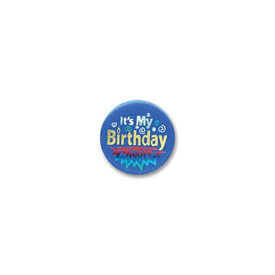 It's My Birthday Satin Button Blue